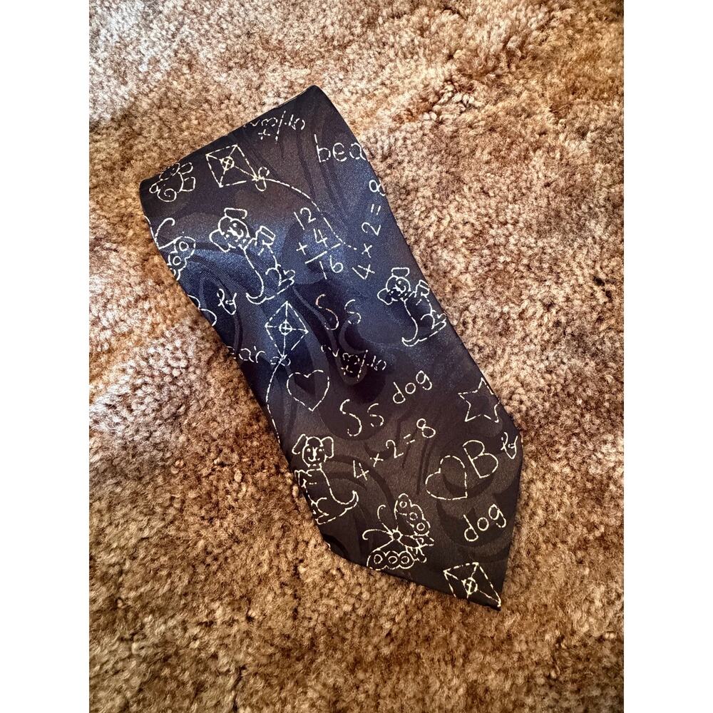 Vintage Steven Harris Novelty Math & School Teacher Necktie - Black Chalkboard